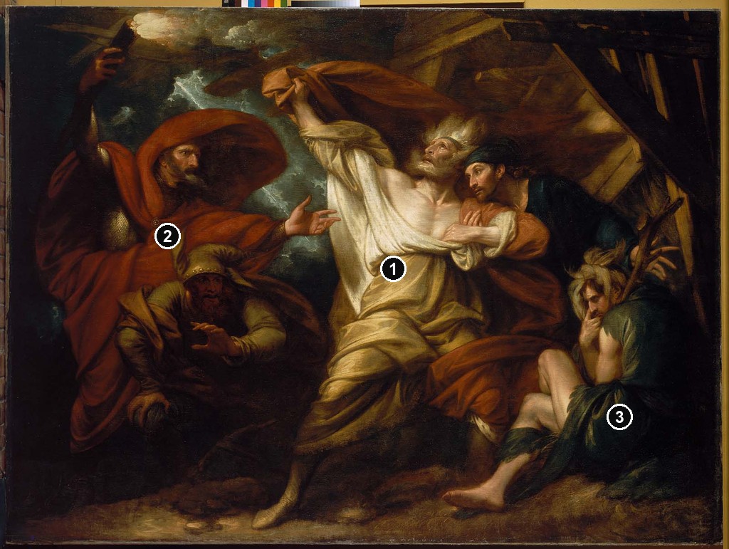 Annotated details from King Lear, Boston, 1788, retouched 1806 by Benjamin West